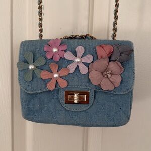 Floral Embellished denim Crossbody Bag